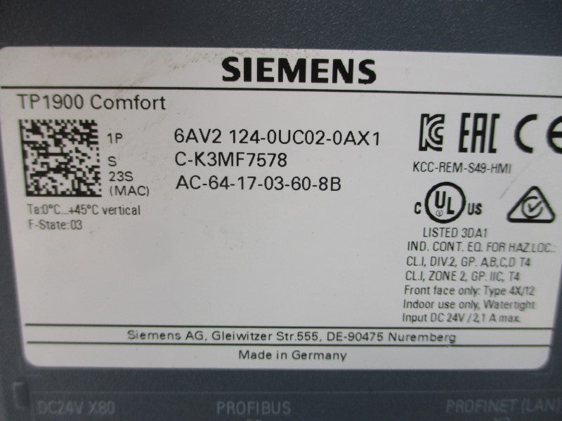 SIEMENS 6AV2124-0UC02-0AX1 24VDC 2.1A NSNP