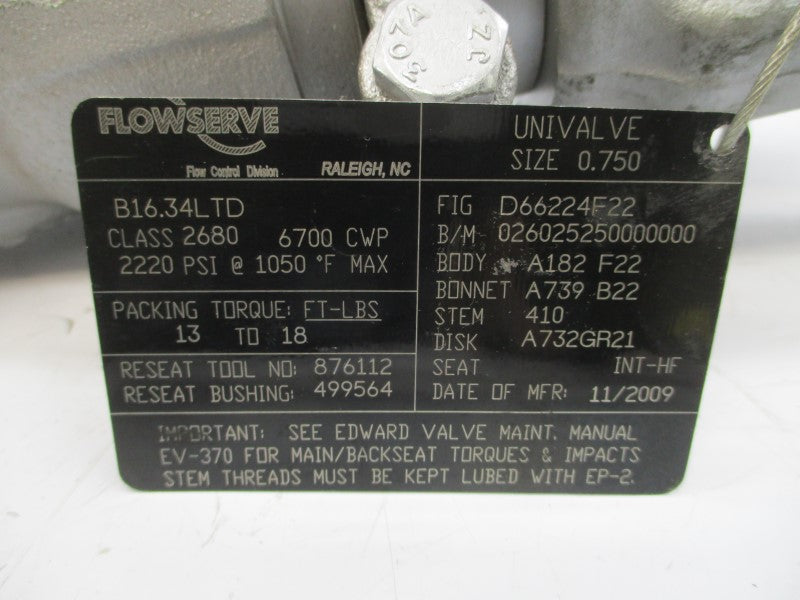 FLOWSERVE D66224F22 B16.34LTD 2680PSI UNMP