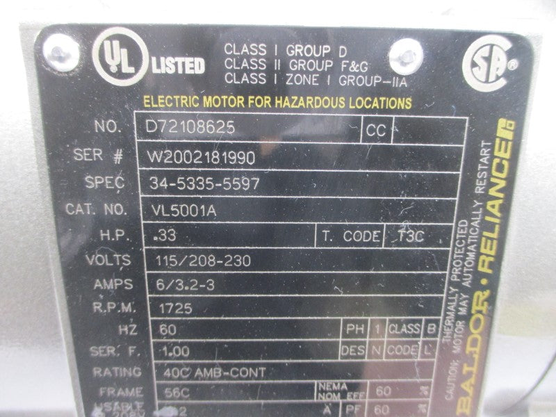 BALDOR VL5001A 34-5335-5597 115/208-230V 6/3.2-3A NSNP