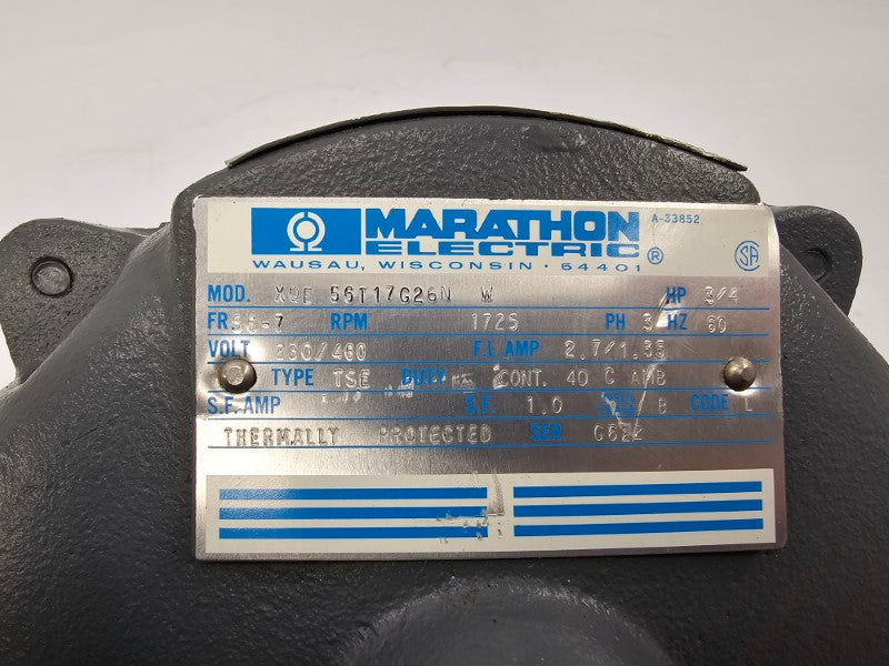 MARATHON ELECTRIC XQE56T17G26NW 230/460V 2.7/1.35A UNMP