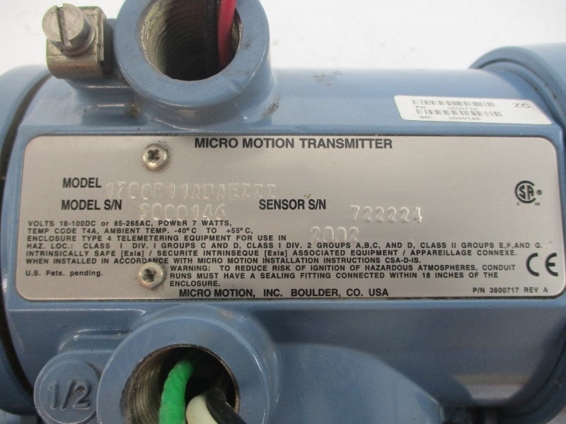 MICRO MOTION 1700R11ABAEZZZ 85-265VAC UNMP