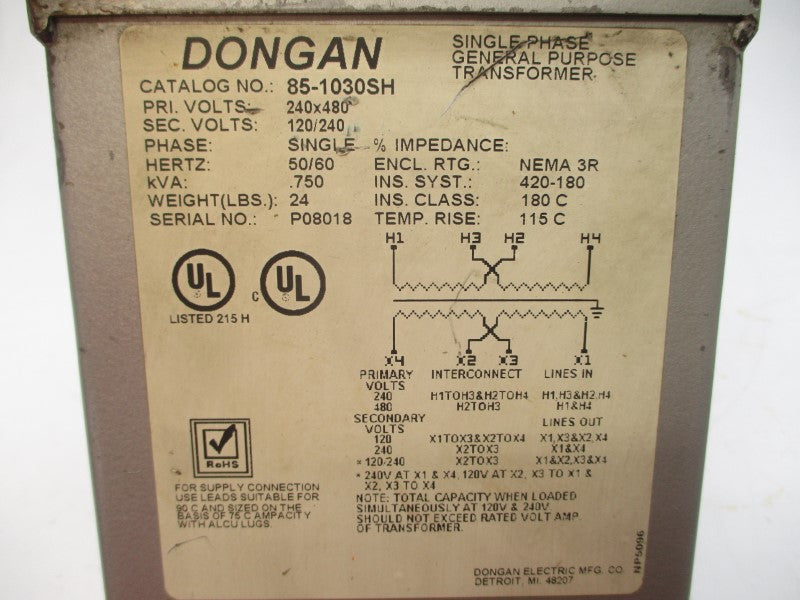 DONGAN 85-1030SH 240/480V UNMP