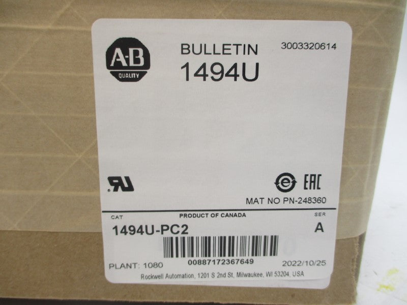 ALLEN BRADLEY 1494U-PC2 SER. A DATE: 2022 (BR/WH) NSFS