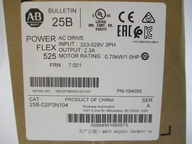 ALLEN BRADLEY 25B-D2P3N104 SER. A F/W 7.001 380-480VAC 2.3A NSMP