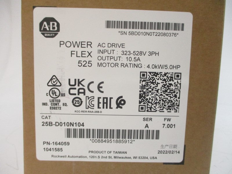 ALLEN BRADLEY 25B-D010N104 SER. A F/W 7.001 323-528VAC 13.8-6.9A NSMP