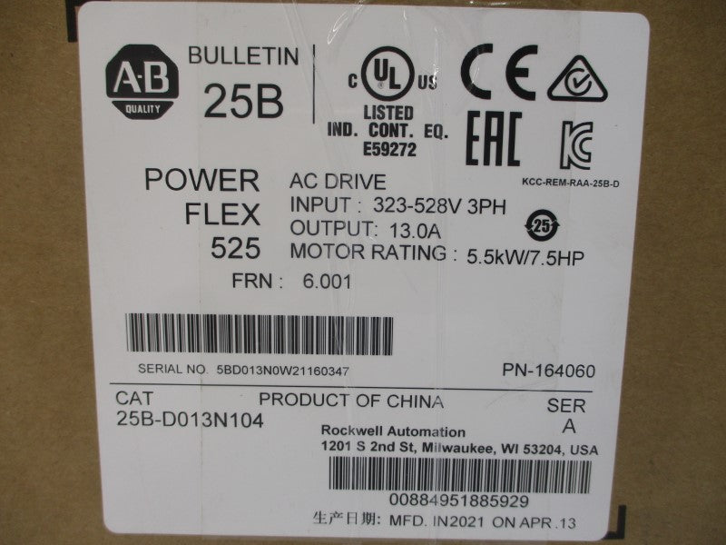 ALLEN BRADLEY 25B-D013N104 SER. A F/W 6.001 380-480VAC 15.4A NSMP