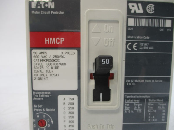 EATON HMCP050K2C 6601C87G08 SER. C 600VAC 50A NSMP