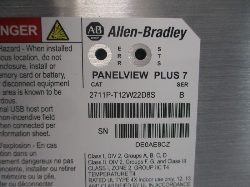 ALLEN BRADLEY 2711P-T12W22D8S SER. B 24VDC NSNP