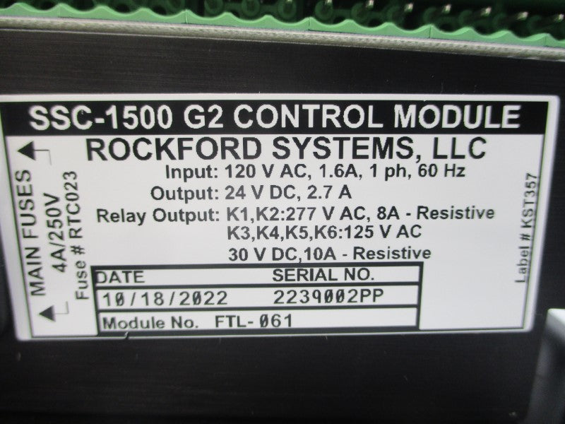 ROCKFORD SYSTEMS SSC-1500 FTL-061 120VAC 10A NSNP