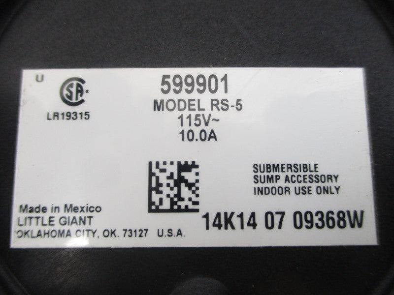 LITTLE GIANT 599901 RS-5 115V 10.0A NSMP