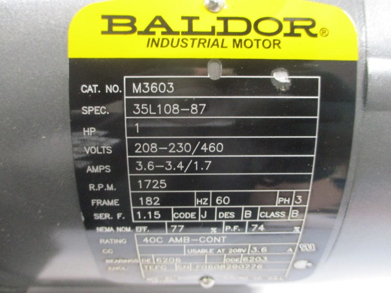 BALDOR M3603 35L108-87 208-230/460V 3.6-3.4/1.7A NSMP