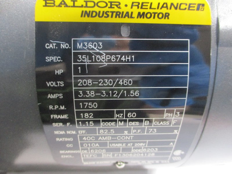 BALDOR M3603 35L108P674H1 208-230/460V 3.38-3.12/1.56A NSMP