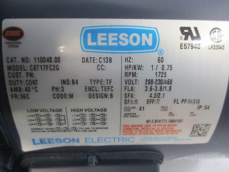 LEESON 110048.00 C6T17FC2G 208-230/460V 3.6-3.8/1.9A NSMP