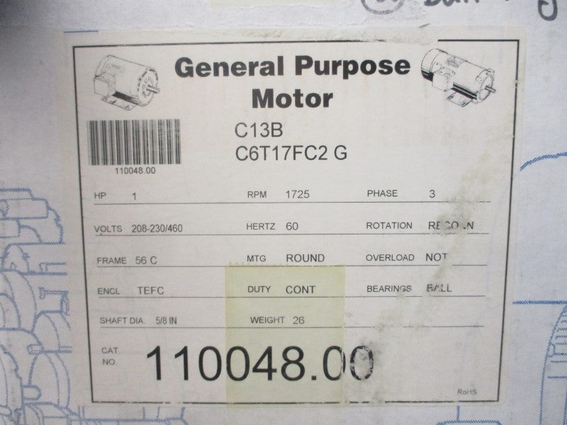 LEESON 110048.00 C6T17FC2G 208-230/460V 3.6-3.8/1.9A NSMP
