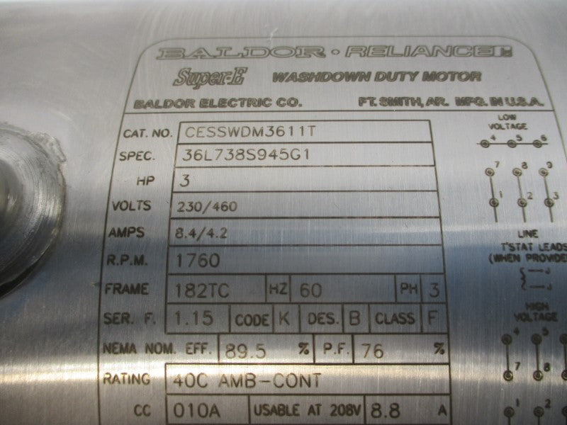 BALDOR CESSWDM3611T 36L738S945G1 230/460V 8.4/4.2A NSNP