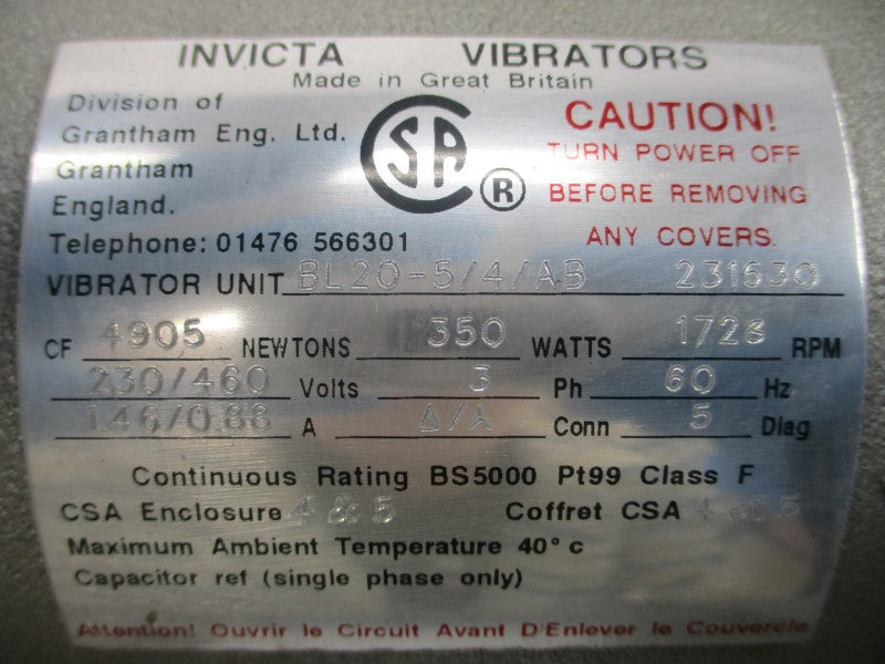 INVICTA BL20-5/4/AB 231630 230/460V 1.46/0.88A UNMP