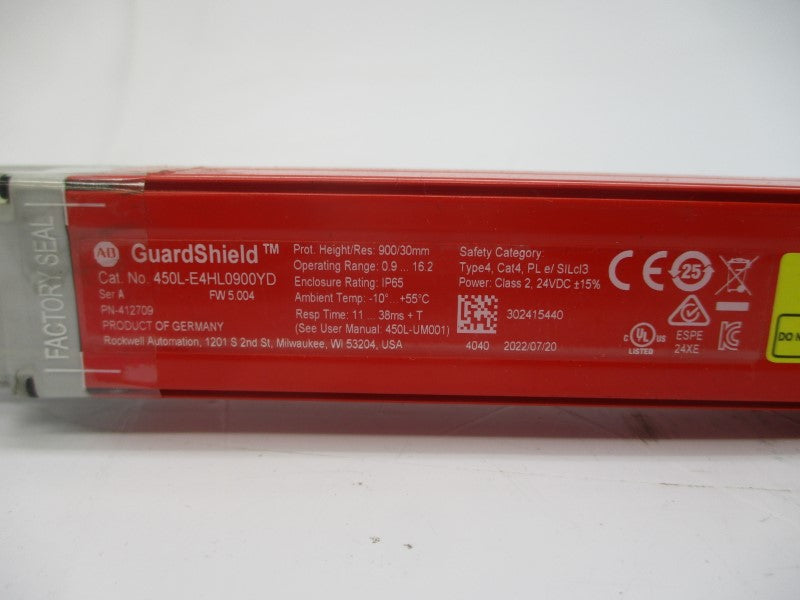 ALLEN BRADLEY 450L-E4HL0900YD SER. A F/W 5.004 24VDC UNMP