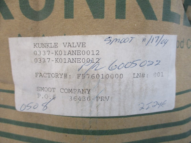 KUNKLE VALVE 0337-K01ANE0012 12PSI 3" NSMP