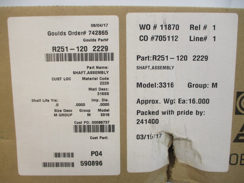 GOULDS PUMPS R251-120 2229 3316 NSMP
