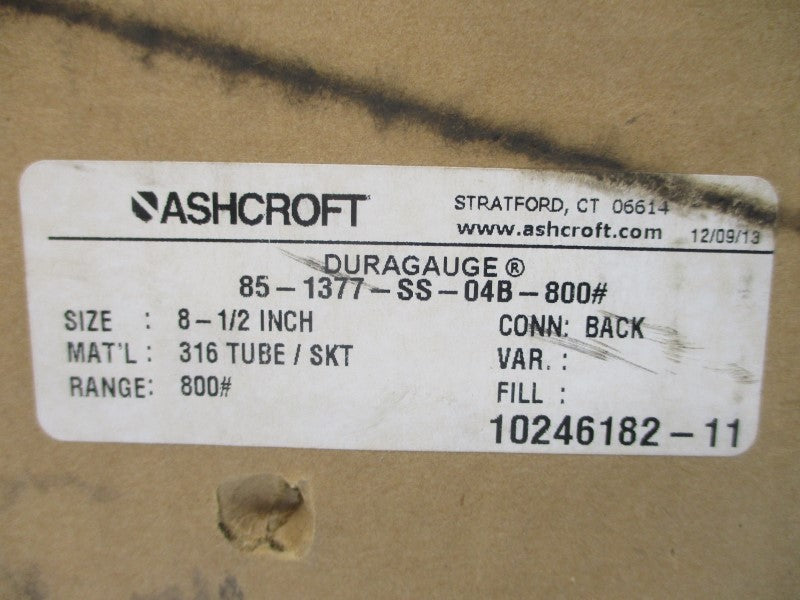 ASHCROFT 85-1377-SS-04B-800# 0-800PSI 8-1/2" NSMP