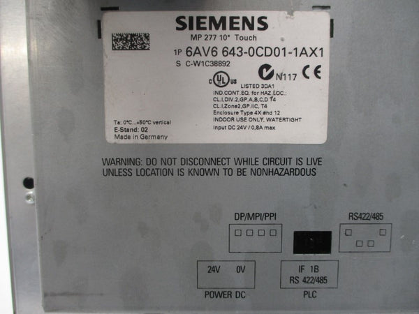 SIEMENS 6AV6643-0CD01-1AX1 24VDC 0.8A UNMP