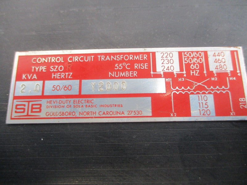 HEVI-DUTY ELECTRIC SZO Y2000 240/480V UNMP