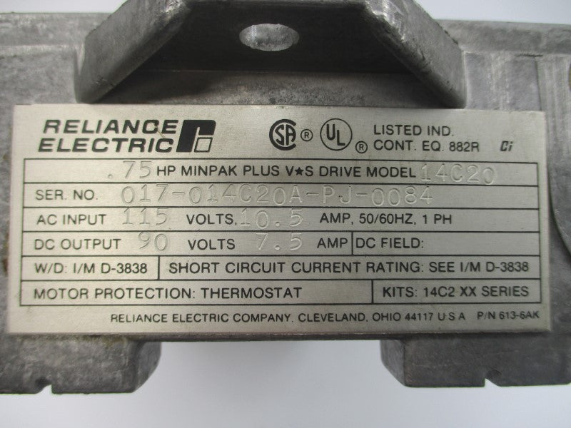 RELIANCE ELECTRIC 14C20 115VAC 10.5A (AS PICTURED) UNMP