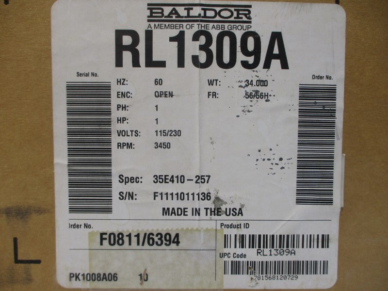 BALDOR RL1309A 115/230V 14.6/7.3A NSMP