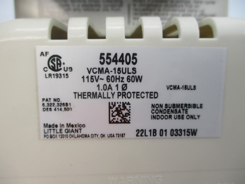 LITTLE GIANT 554405 VCMA-15ULS 115V 1.0A NSMP