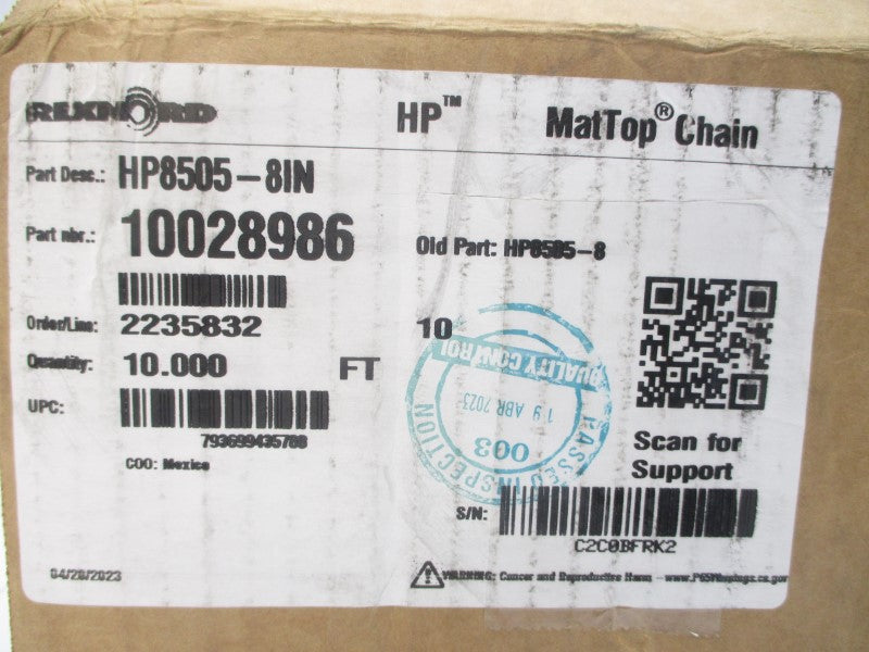 REXNORD 10028986 HP8505-8IN 10FT NSMP