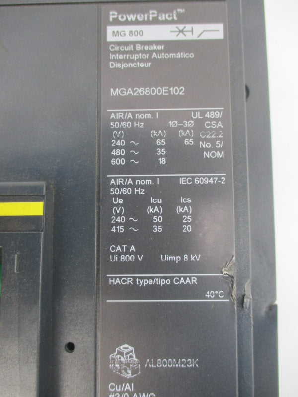 SQUARE D MGA26800E102 SER. 2 600V 800A UNMP
