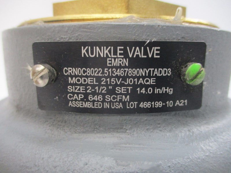 KUNKLE VALVE 215V-J01AQE CRN0C8022.513467890NYTADD3  2-1/2" NSMP