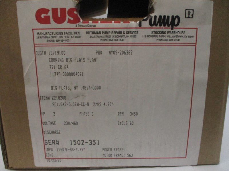 GUSHER PUMPS SC1.5X2-5.5EH-CC-B 00236ET3EJRR56J-S 208-230/460V 5.46-4.94/2.47A NSMP