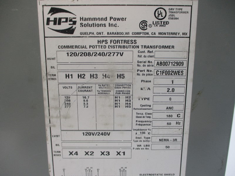 HPS C1F002WES 120/240V (AS PICTURED) NSNP