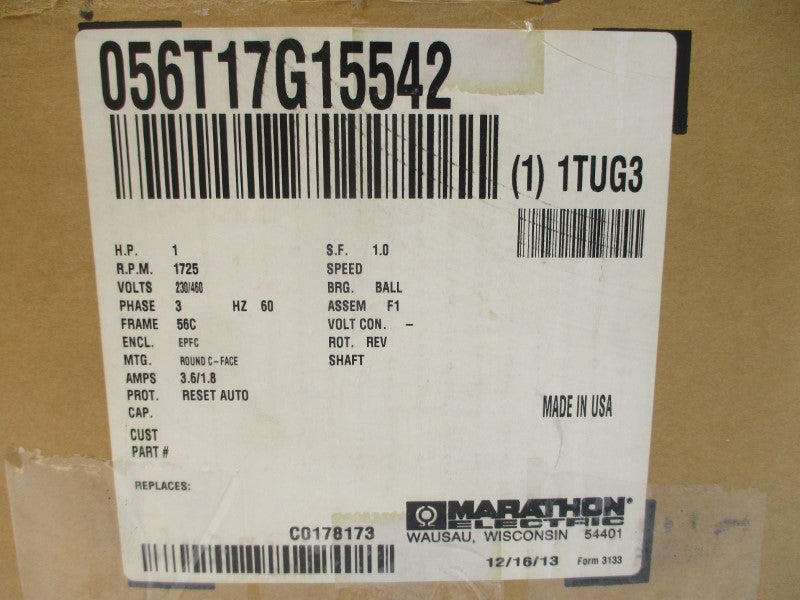 MARATHON ELECTRIC 56T17G15542 230/460V 3.6/1.8A NSMP