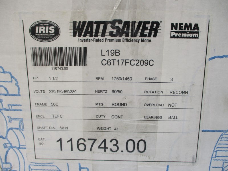 LEESON ELECTRIC 116743.00 C6T17FC209C 230/460V 4.8/2.4A NSMP