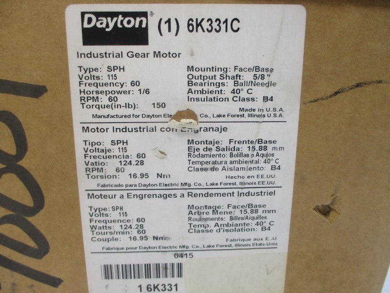 DAYTON 6K331C 115V 3.8A NSMP