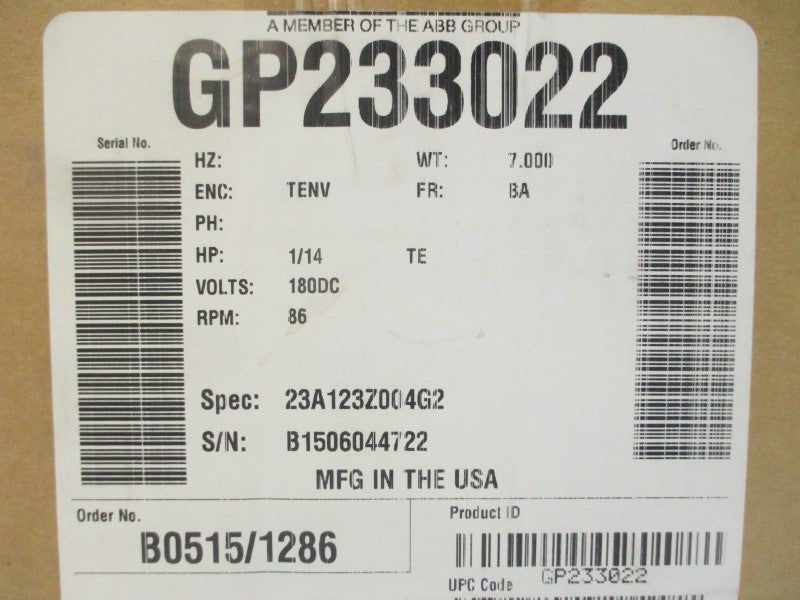 BALDOR GP233022 23A123Z004G2 180VDC .42A NSMP