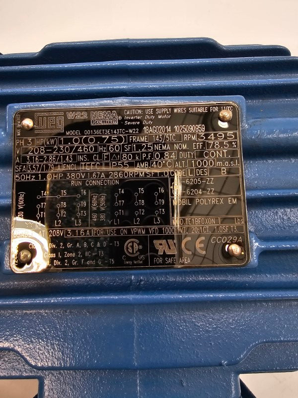 COLFAX 3240/C11 D3FPC-87 W/ WEG 00136ET3E143TC-W22 208-230/460V 3.16-2.86/1.43A NSNP