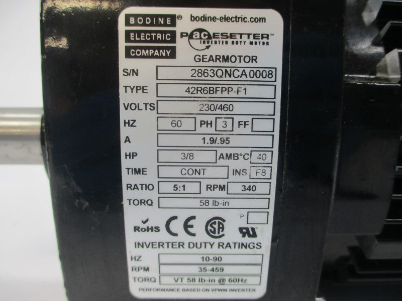 BODINE ELECTRIC 42R6BFPP-F1 230/460V 1.9/.95A NSNP