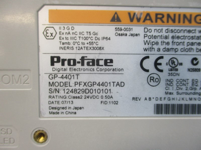 PRO-FACE PFXGP4401TAD GP-4401T 24VDC 0.50A NSMP