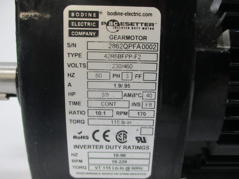 BODINE ELECTRIC 42R6BFPP-F2 230/460V 1.9/.95A NSNP