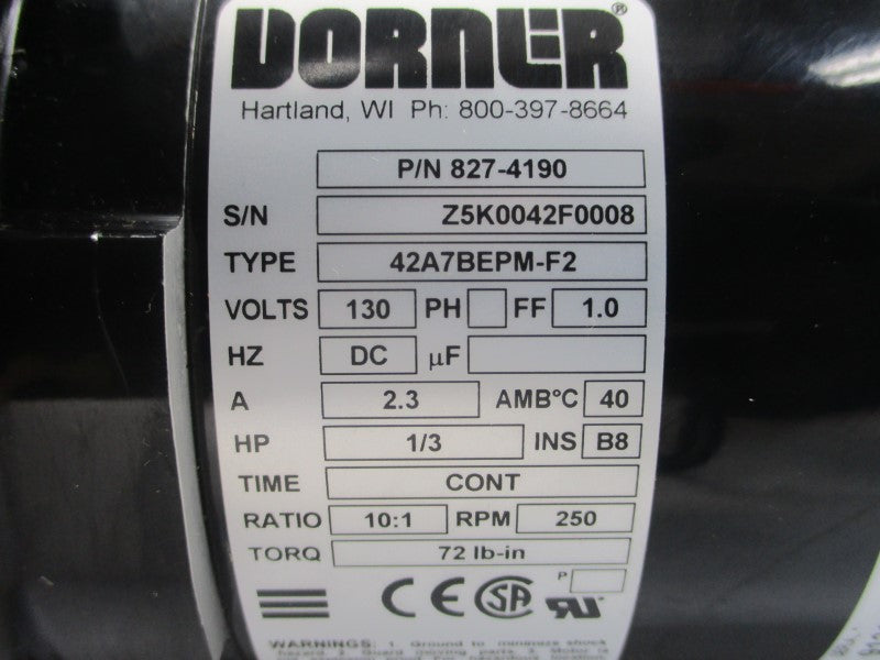 DORNER 827-4190 42A7BEPM-F2 130VDC 2.3A NSNP
