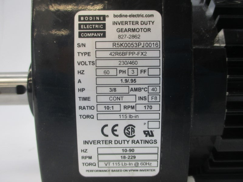 BODINE ELECTRIC 42R6BFPP-FX2 827-2862 230/460V 1.9/.95A NSNP