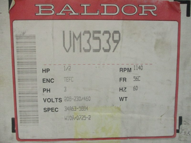 BALDOR VM3539 34A63-5884 208-230/460V 2.5-2.4/1.2A NSMP