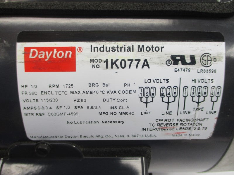 DAYTON 1K077A 115/230V 6.8/3.4A (AS PICTURED) NSNP