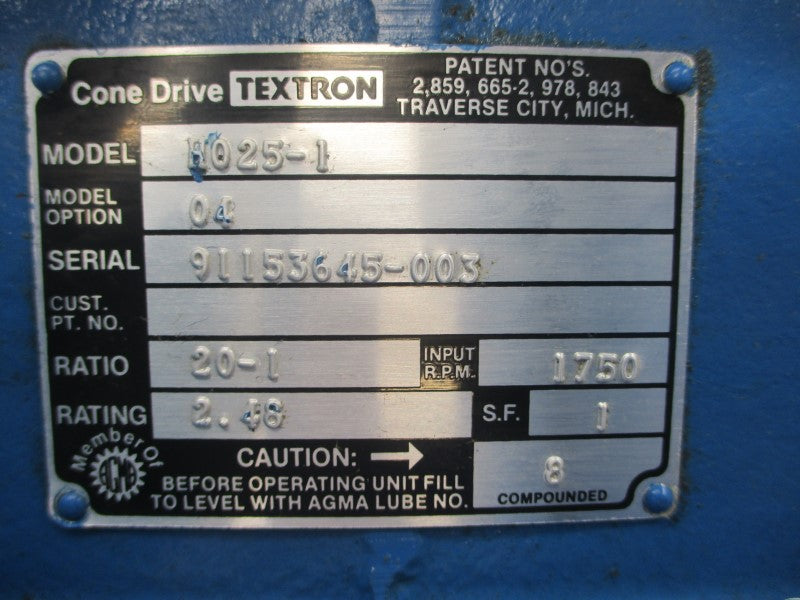 TEXTRON CONE DRIVE H025-1 04 NSNP