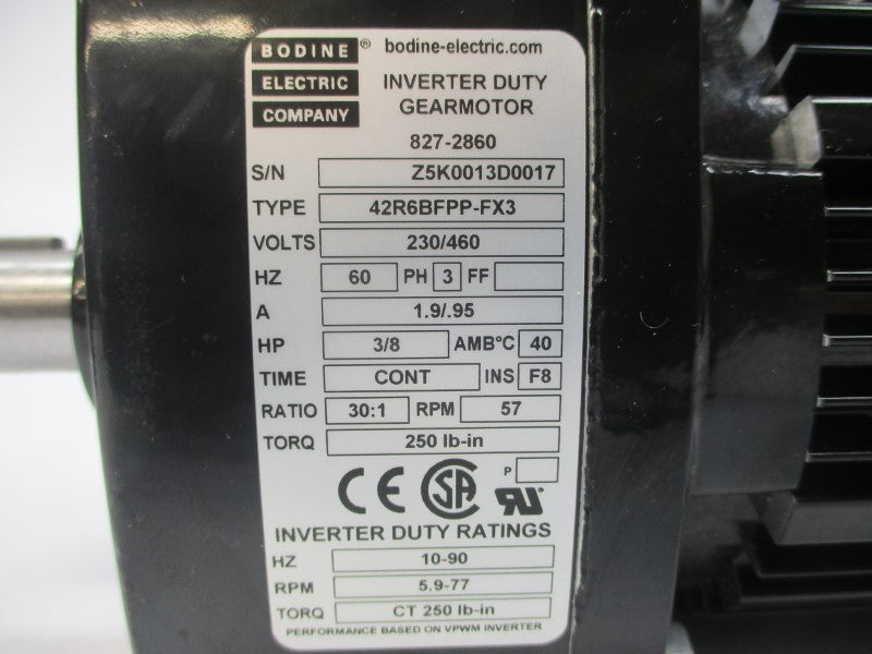 BODINE ELECTRIC 827-2860 42R6BFPP-FX3 230/460V 1.9/.95A NSNP