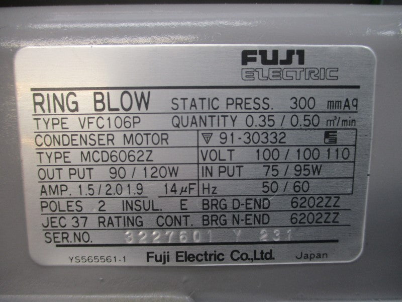 FUJI ELECTRIC VFC106P MCD6062Z 100/110V 1.5/2.0-1.9A UNMP
