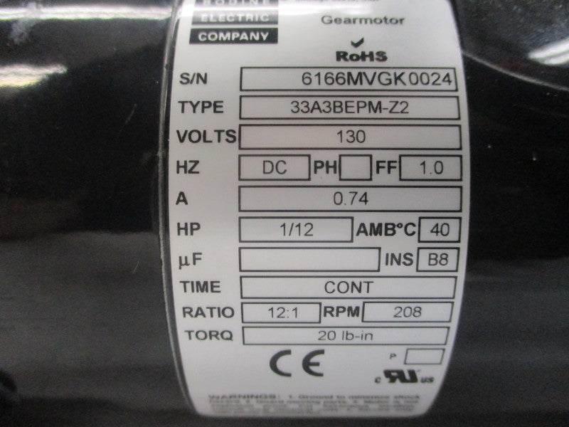 BODINE ELECTRIC 33A3BEPM-Z2 130VDC 0.74A NSMP